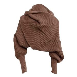 Knit Long Shawl Scarf Wrap Sweater with Sleeves